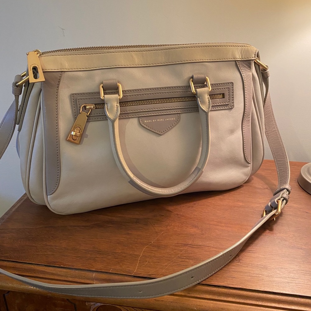 Marc by Marc Jacobs Beige Leather Satchel with Gold Hardware